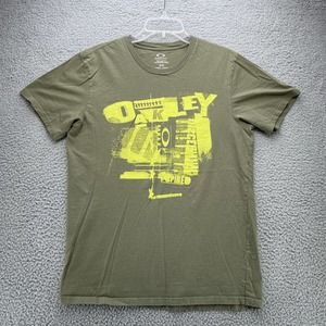 Oakley Shirt Mens Medium Green Yellow Logo Graphic Print Tee T-Shirt
